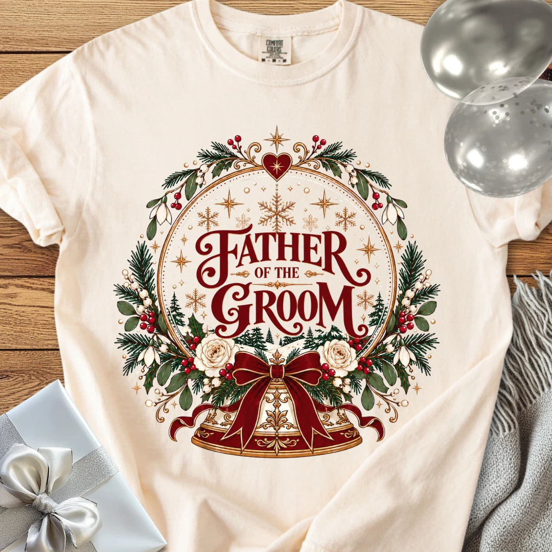 Father of the Groom - Premium Snowglobe Wedding T-Shirt - Ivory