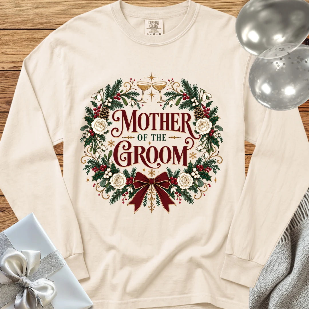 Mother of the Groom - Premium Winter Crest Wedding Long Sleeve T-Shirt - Ivory