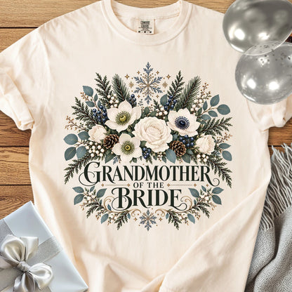 Grandmother of the Bride - Premium Winter Bouquet Wedding T-Shirt - Ivory