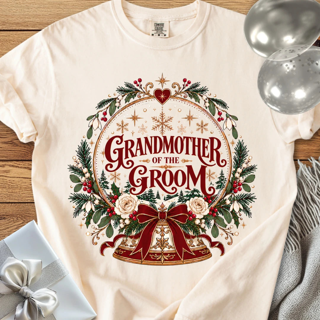 Grandmother of the Groom - Premium Snowglobe Wedding T-Shirt - Ivory