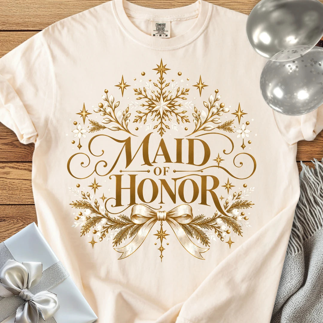 Maid of Honor - Premium Winter Sparkle Wedding T-Shirt - Ivory
