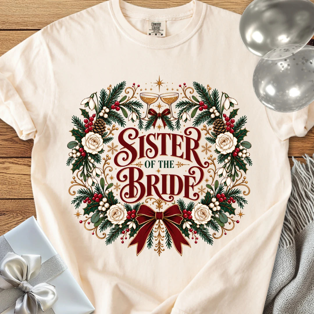 Sister of the Bride - Premium Winter Crest Wedding T-Shirt - Ivory