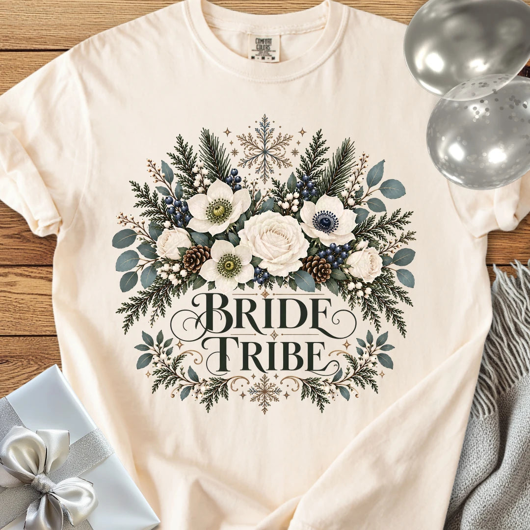Bride Tribe - Premium Winter Bouquet Wedding T-Shirt - Ivory