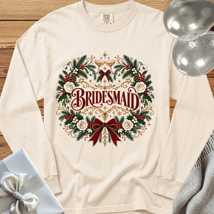 Bridesmaid - Premium Winter Crest Wedding Long Sleeve T-Shirt - Ivory