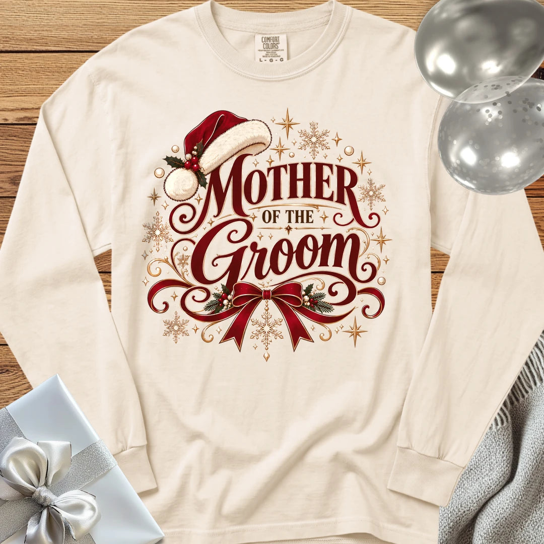 Mother of the Groom - Premium Christmas Long Sleeve Wedding T-Shirt - Ivory