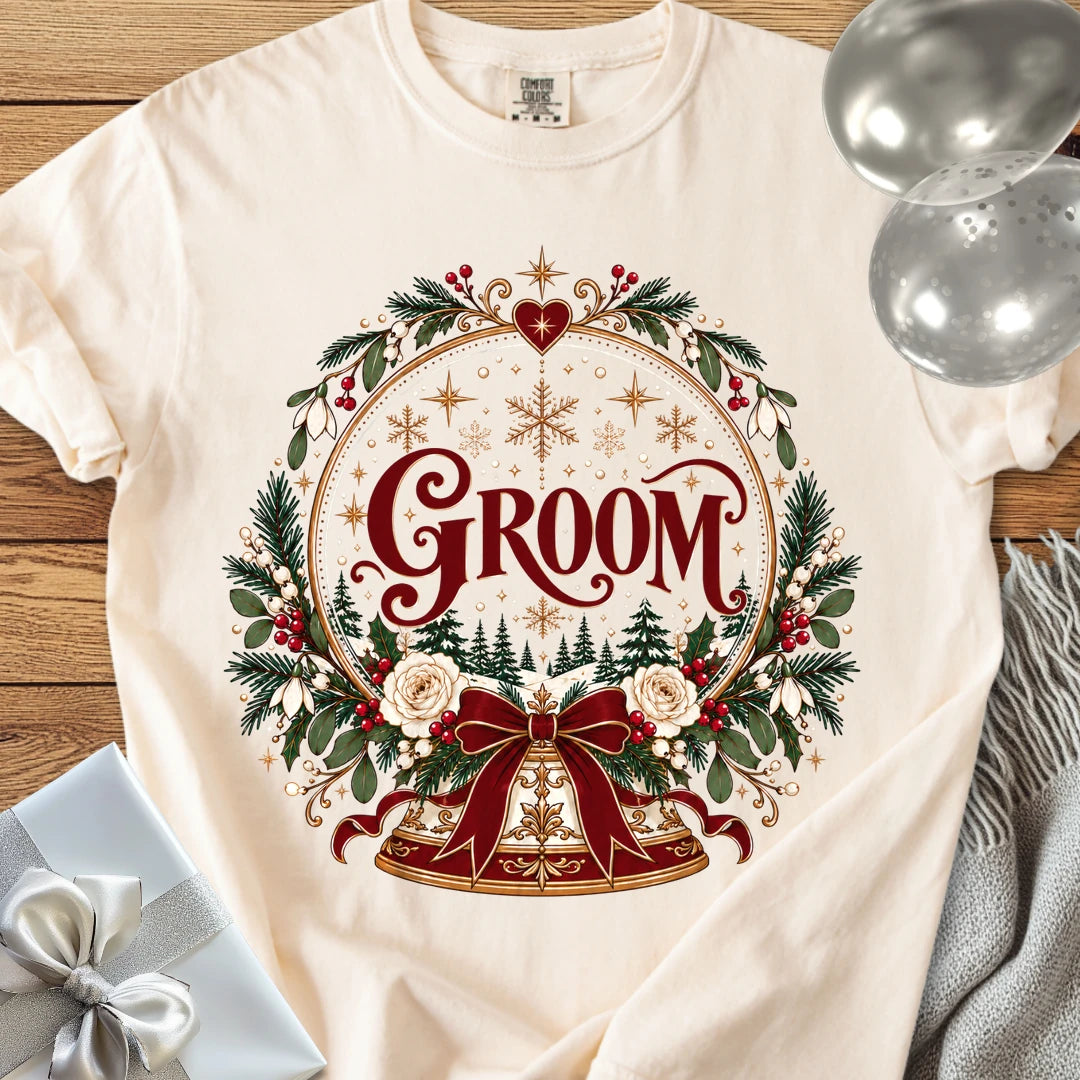 Groom - Premium Snowglobe Wedding T-Shirt - Ivory