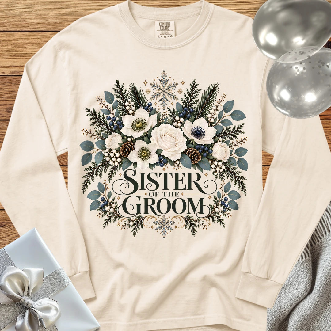 Sister of the Groom - Premium Winter Bouquet Wedding Long Sleeve T-Shirt - Ivory