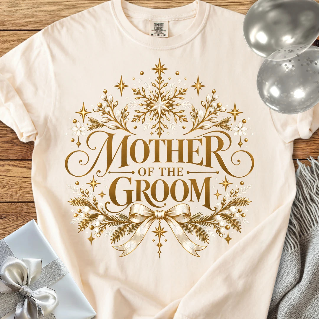 Mother of the Groom - Premium Winter Sparkle Wedding T-Shirt - Ivory