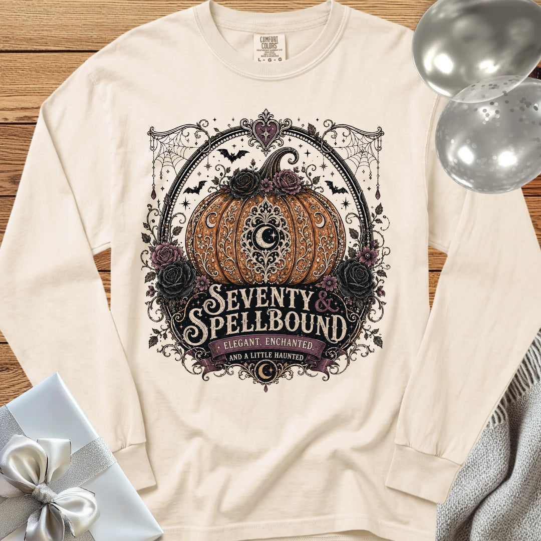Seventy & Spellbound - Premium Halloween 70th Birthday Long Sleeve T-Shirt - Ivory