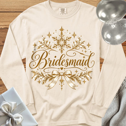 Bridesmaid - Premium Winter Sparkle Wedding Long Sleeve T-Shirt - Ivory
