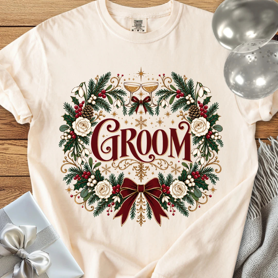 Groom - Premium Winter Crest Wedding T-Shirt - Ivory