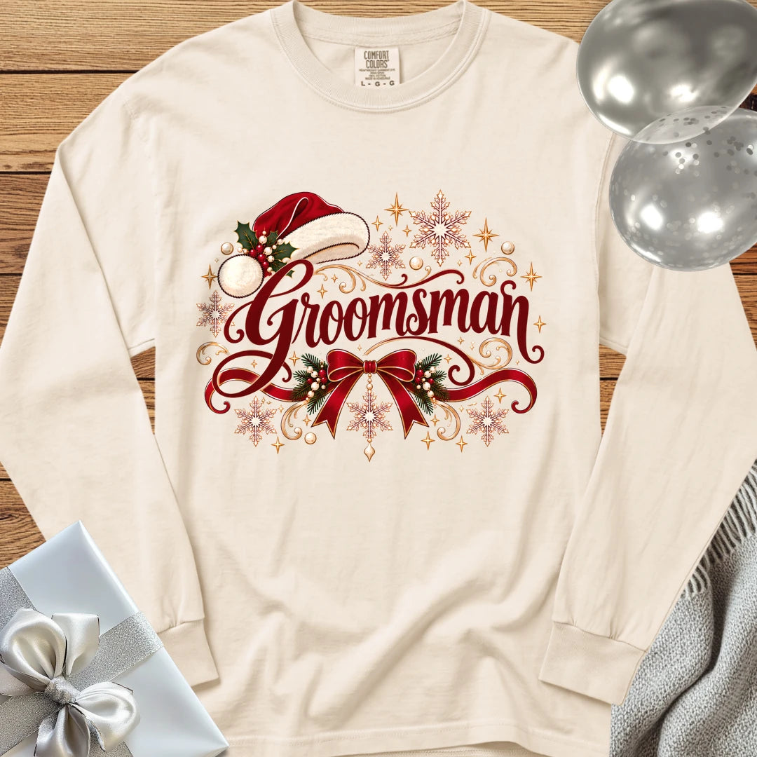 Groomsman - Premium Christmas Long Sleeve Wedding T-Shirt - Ivory