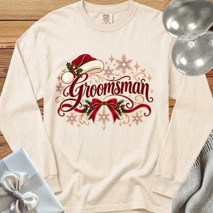 Groomsman - Premium Christmas Long Sleeve Wedding T-Shirt - Ivory