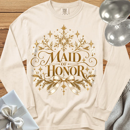 Maid of Honor - Premium Winter Sparkle Wedding Long Sleeve T-Shirt - Ivory
