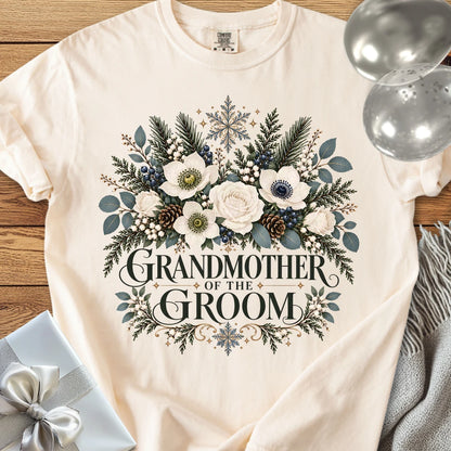 Grandmother of the Groom - Premium Winter Bouquet Wedding T-Shirt - Ivory