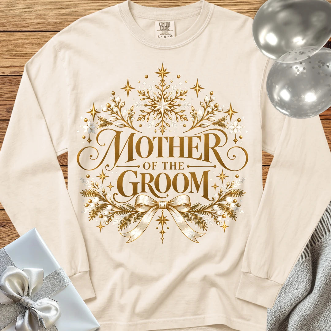 Mother of the Groom - Premium Winter Sparkle Wedding Long Sleeve T-Shirt - Ivory