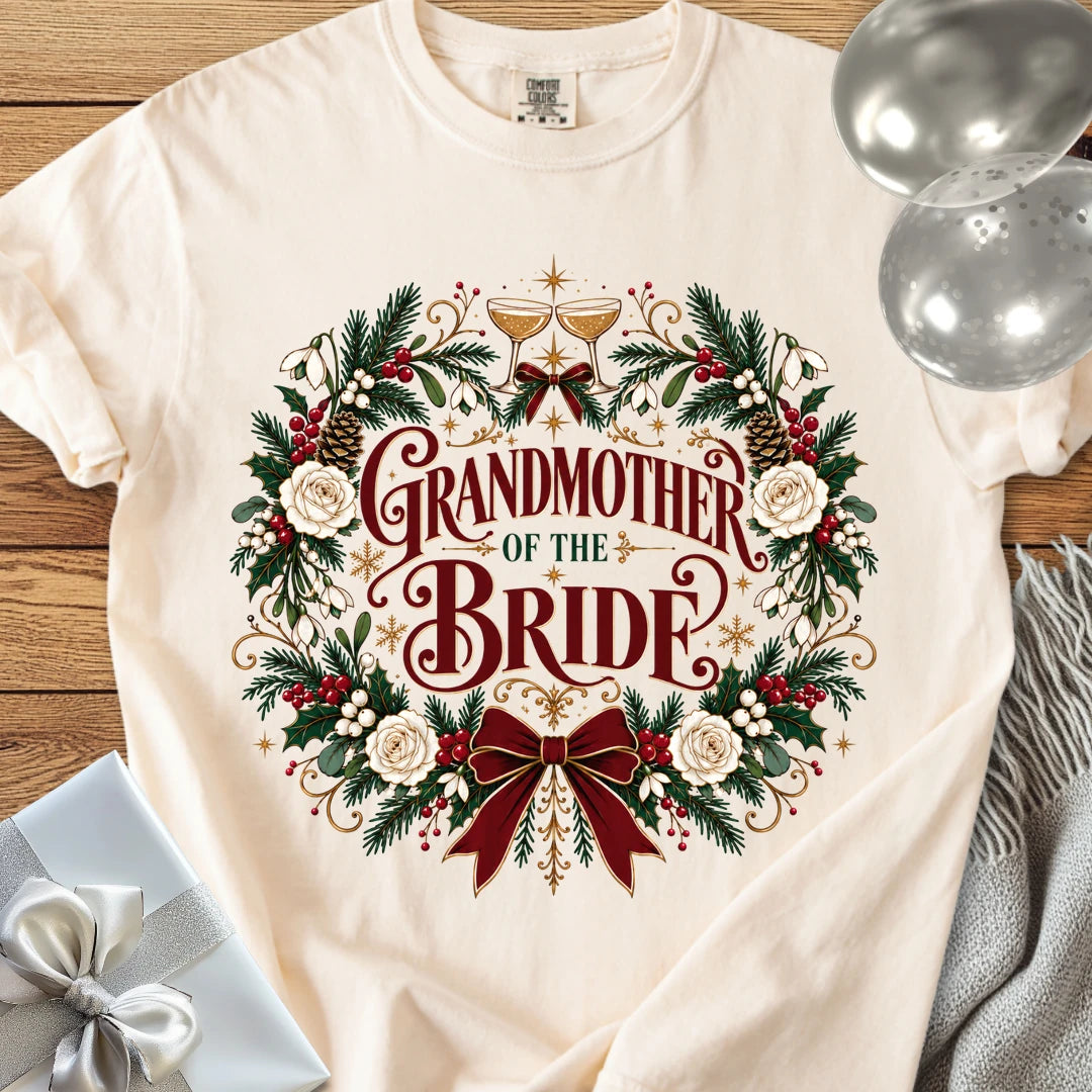 Grandmother of the Bride - Premium Winter Crest Wedding T-Shirt - Ivory