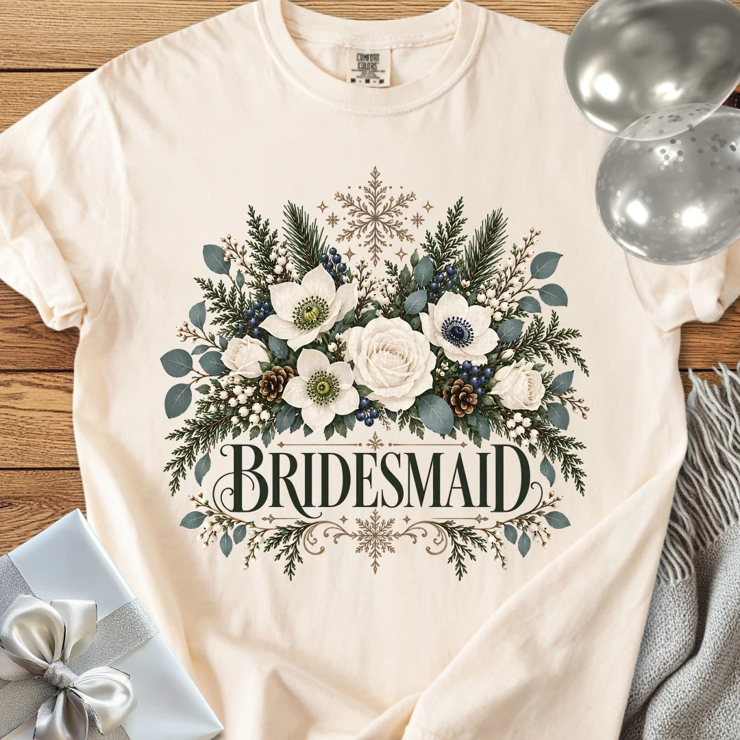 Bridesmaid - Premium Winter Bouquet Wedding T-Shirt - Ivory