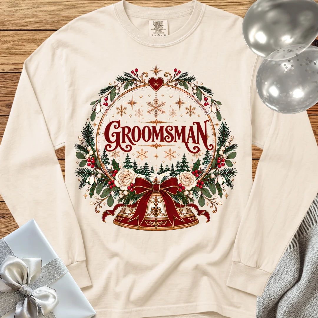 Groomsman - Premium Snowglobe Wedding Long Sleeve T-Shirt - Ivory