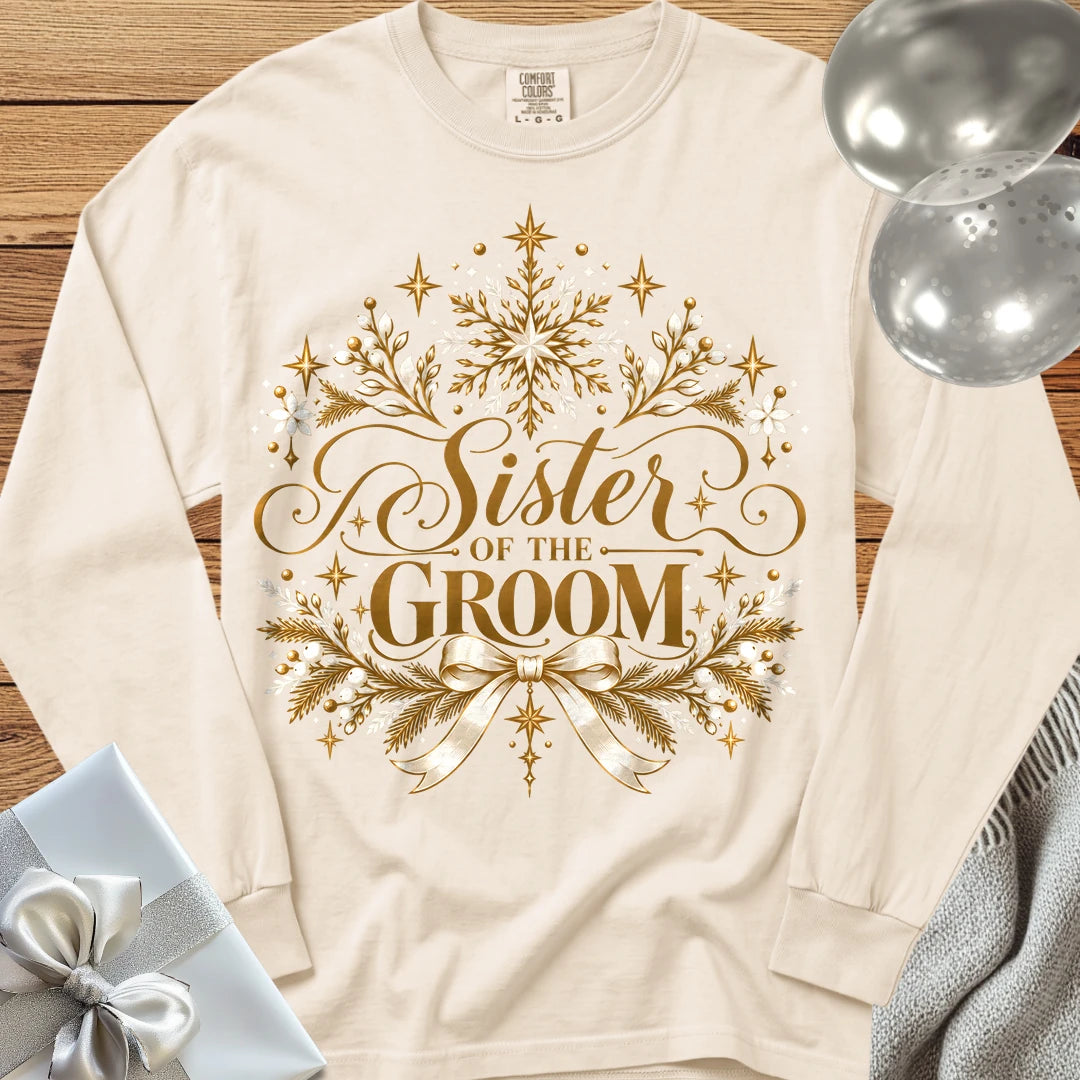 Sister of the Groom - Premium Winter Sparkle Wedding Long Sleeve T-Shirt - Ivory