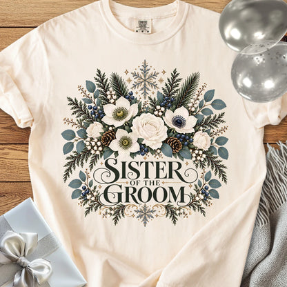 Sister of the Groom - Premium Winter Bouquet Wedding T-Shirt - Ivory