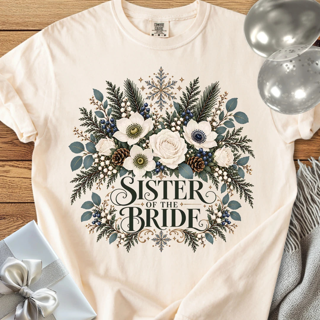 Sister of the Bride - Premium Winter Bouquet Wedding T-Shirt - Ivory