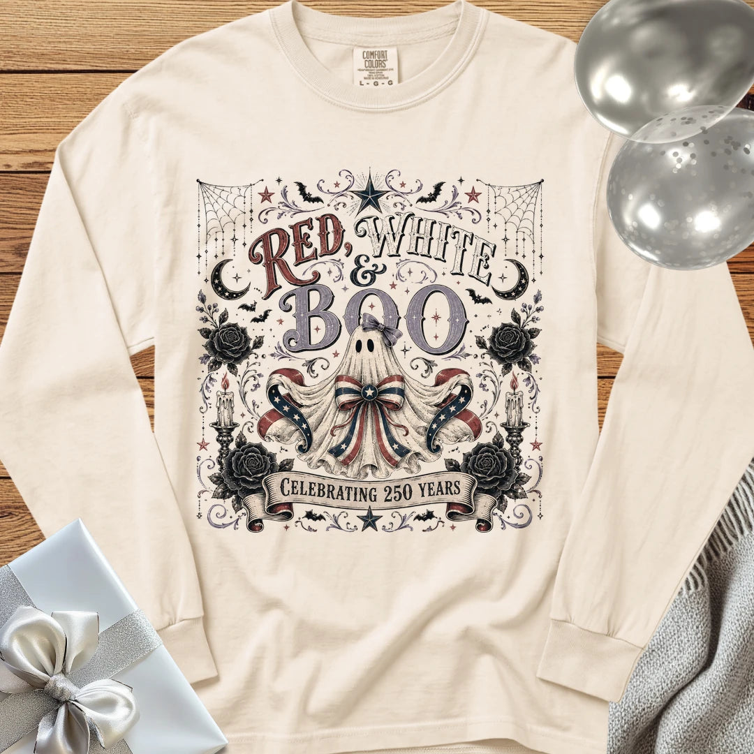 Red, White & Boo - Premium America 250 Halloween Long Sleeve T-Shirt - Ivory