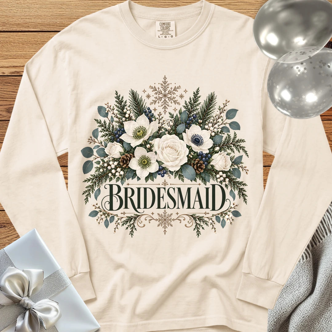 Bridesmaid - Premium Winter Bouquet Wedding Long Sleeve T-Shirt - Ivory