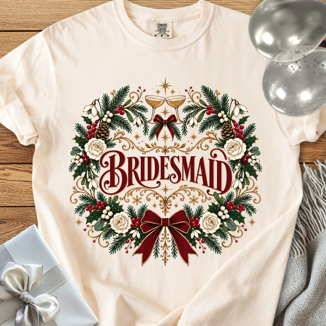 Bridesmaid - Premium Winter Crest Wedding T-Shirt - Ivory