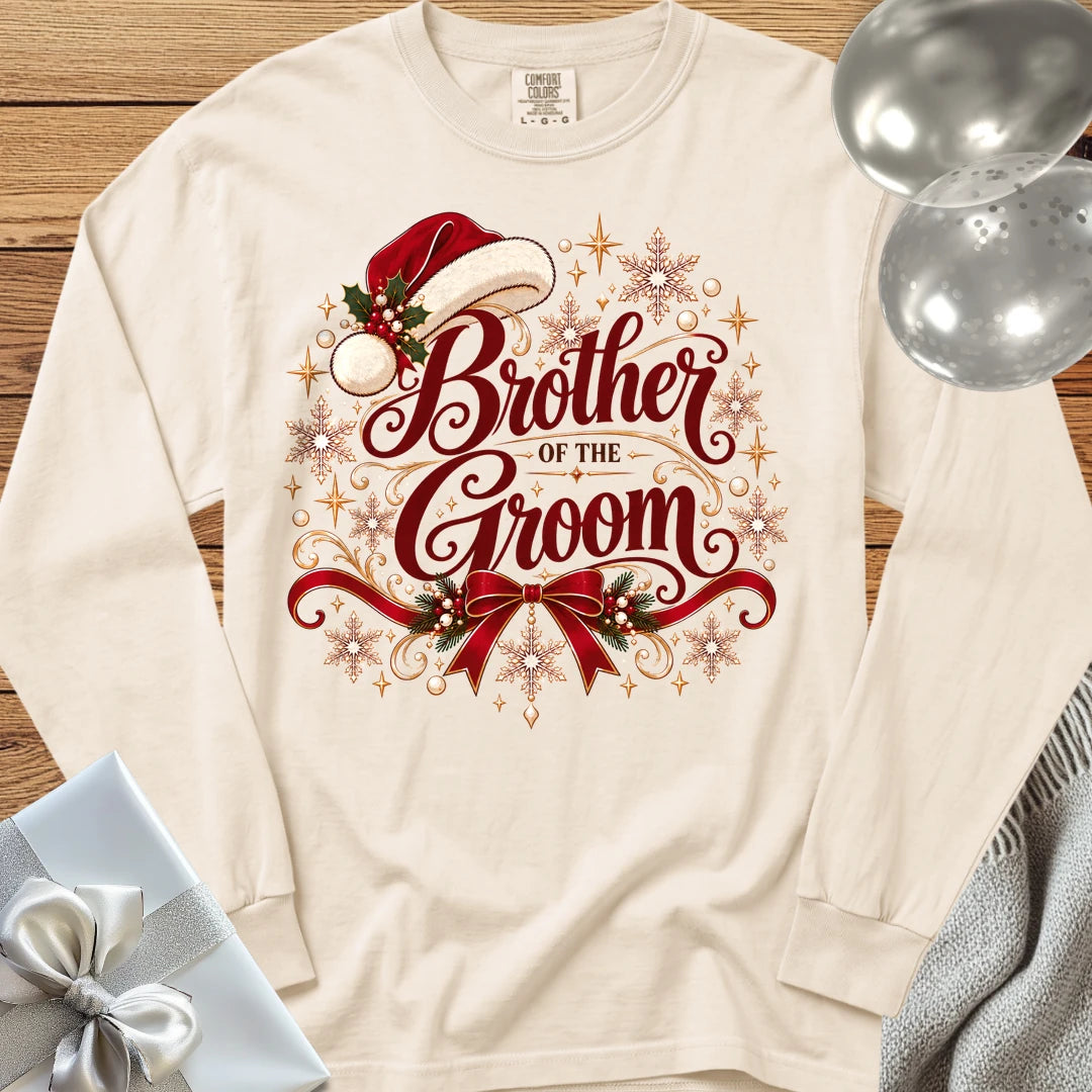 Brother of the Groom - Premium Christmas Long Sleeve Wedding T-Shirt - Ivory