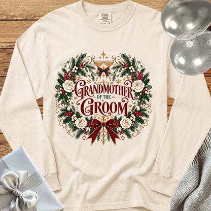 Grandmother of the Groom - Premium Winter Crest Wedding Long Sleeve T-Shirt - Ivory