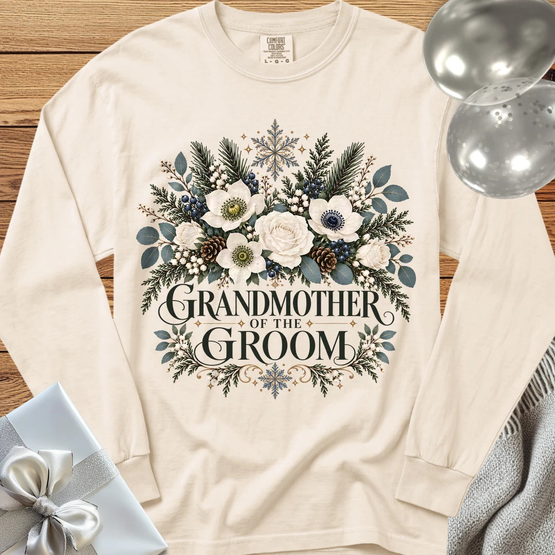 Grandmother of the Groom - Premium Winter Bouquet Wedding Long Sleeve T-Shirt - Ivory