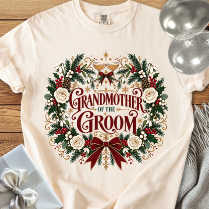 Grandmother of the Groom - Premium Winter Crest Wedding T-Shirt - Ivory