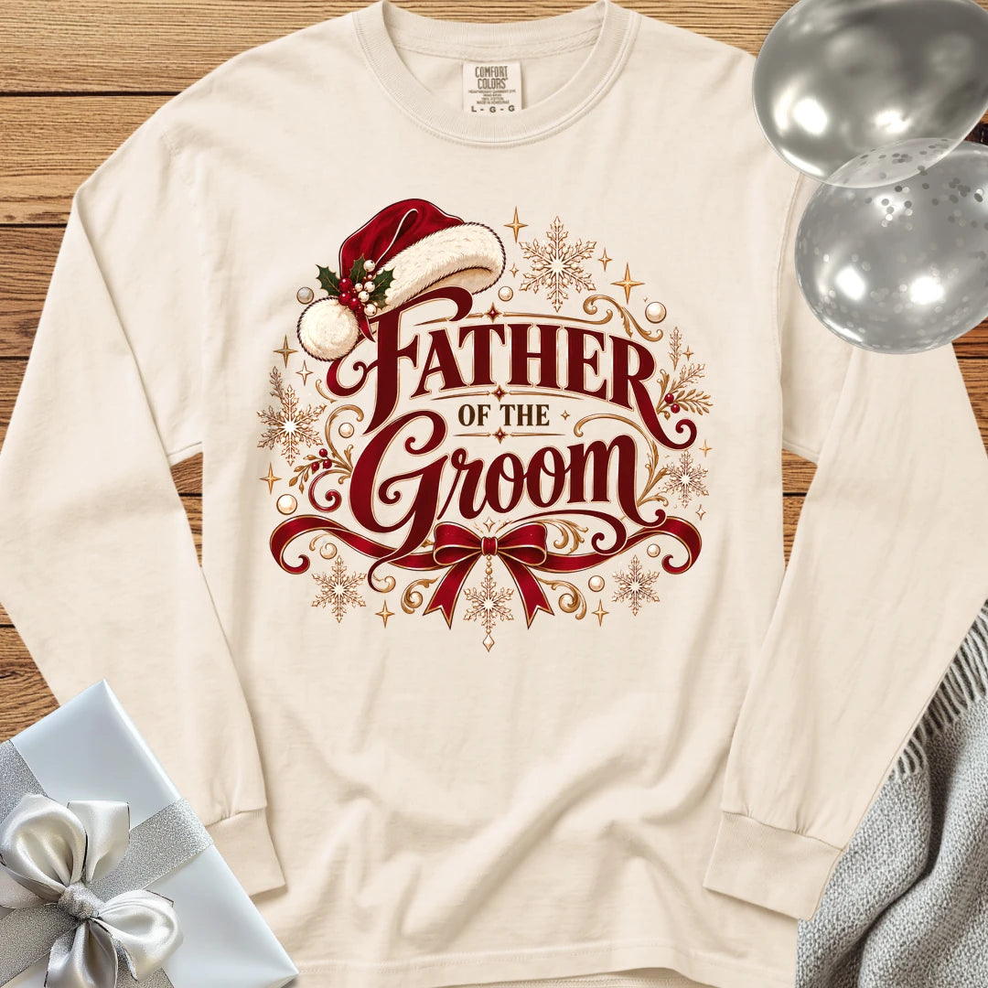 Father of the Groom - Premium Christmas Long Sleeve Wedding T-Shirt - Ivory