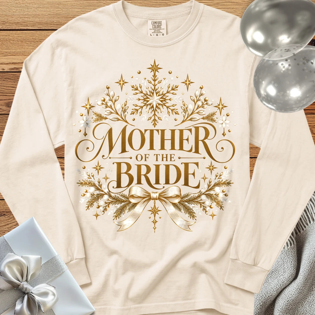 Mother of the Bride - Premium Winter Sparkle Wedding Long Sleeve T-Shirt - Ivory