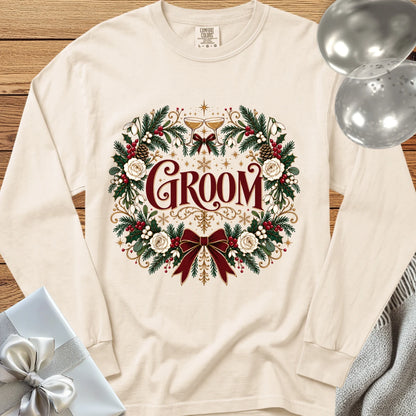 Groom - Premium Winter Crest Wedding Long Sleeve T-Shirt - Ivory