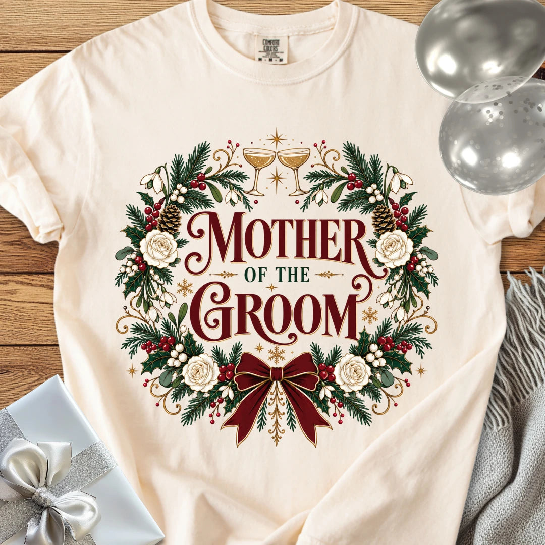 Mother of the Groom - Premium Winter Crest Wedding T-Shirt - Ivory