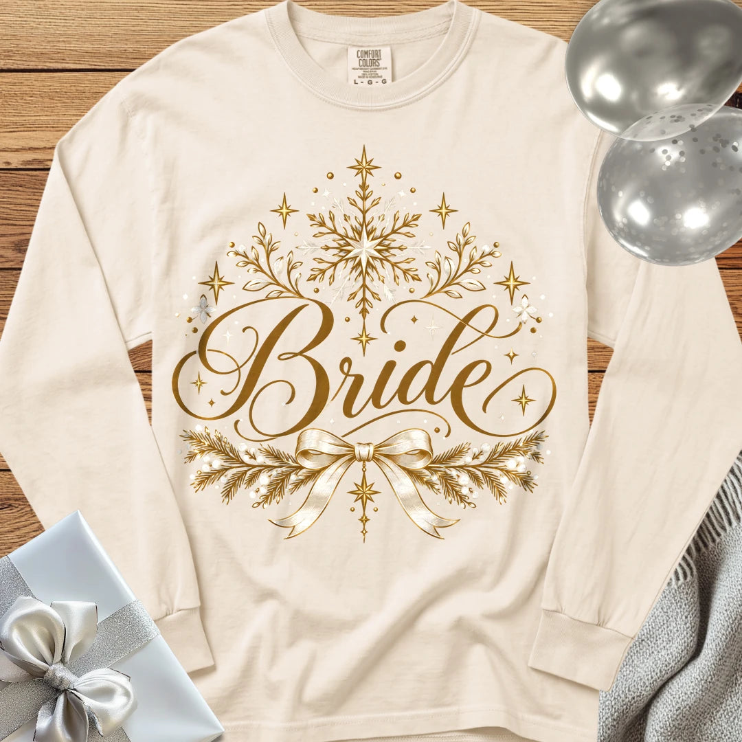 Bride - Premium Winter Sparkle Wedding Long Sleeve T-Shirt - Ivory