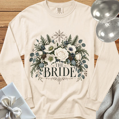 Bride - Premium Winter Bouquet Wedding Long Sleeve T-Shirt - Ivory