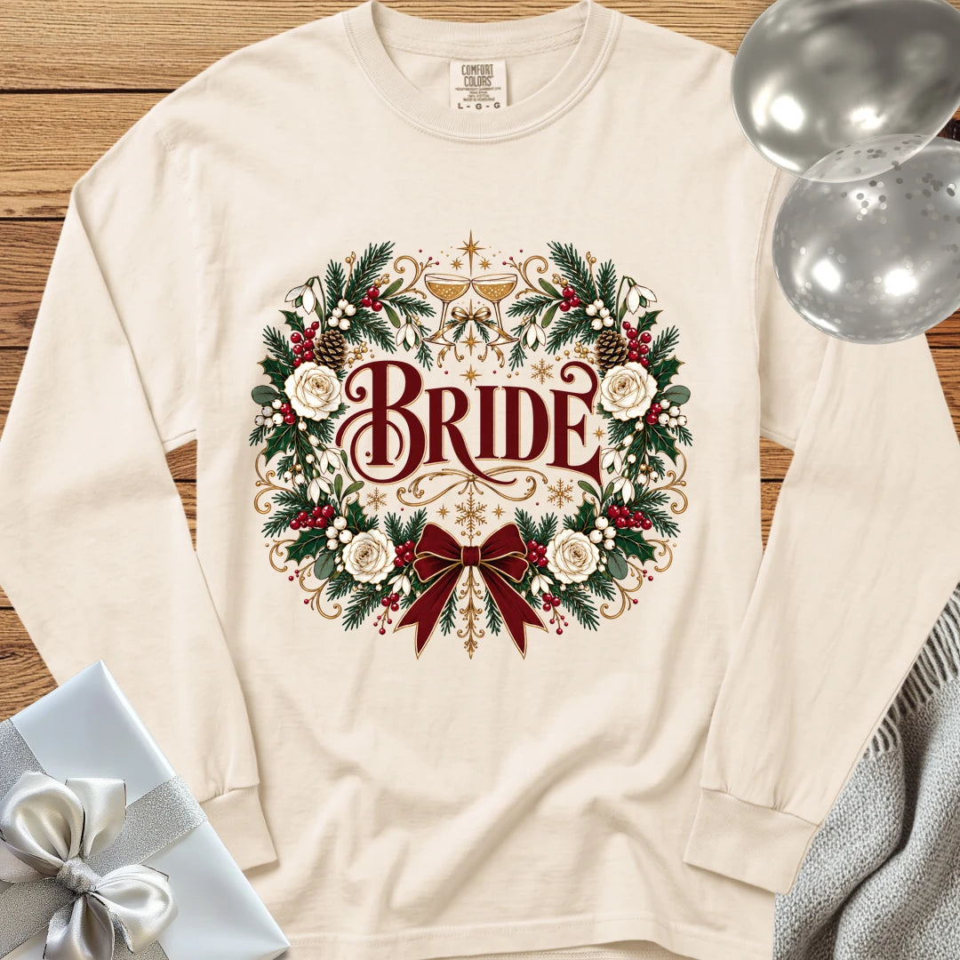 Bride - Premium Winter Crest Wedding Long Sleeve T-Shirt - Ivory