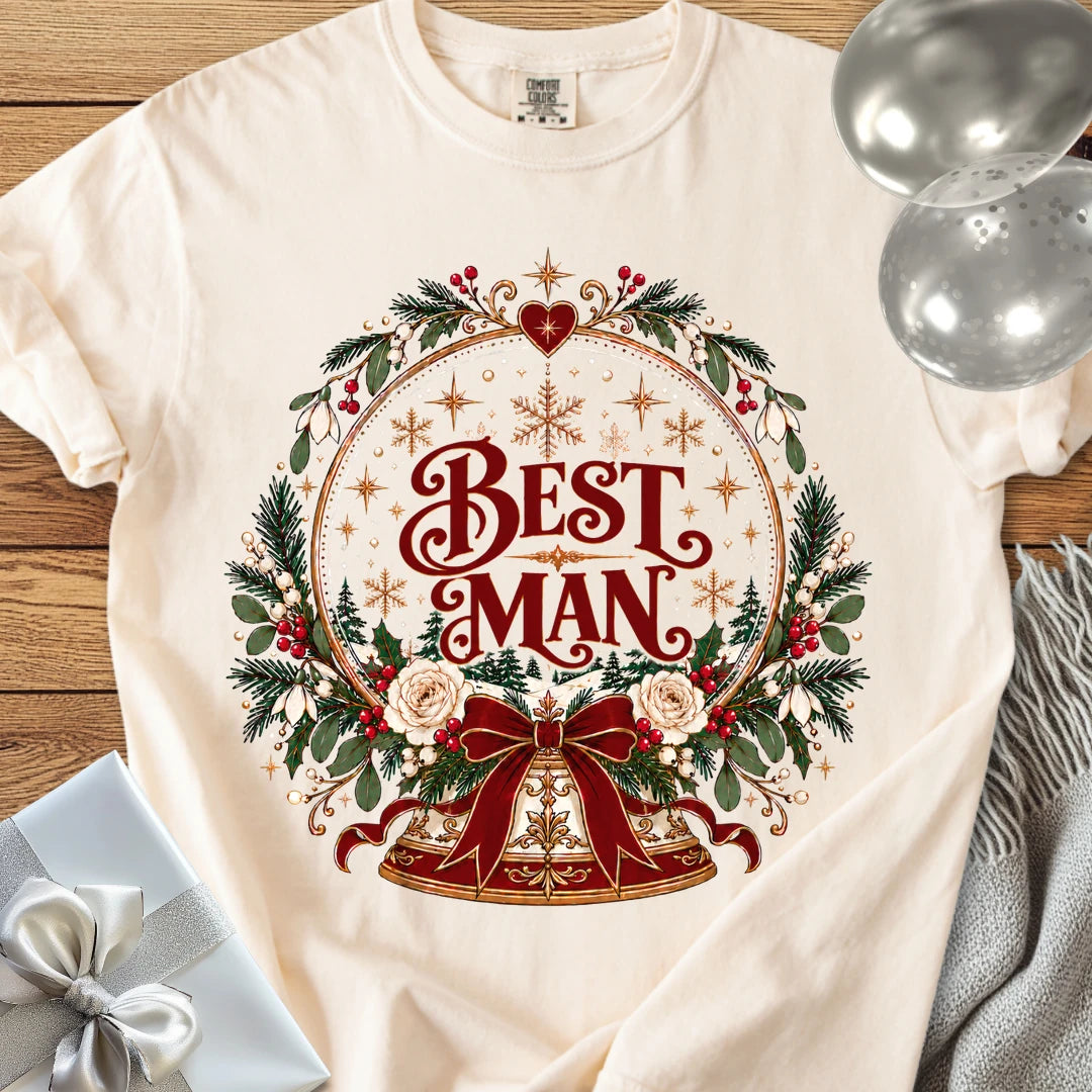 Best Man - Premium Snowglobe Wedding T-Shirt - Ivory
