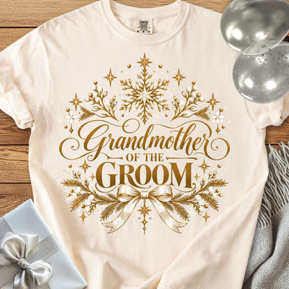 Grandmother of the Groom - Premium Winter Sparkle Wedding T-Shirt - Ivory