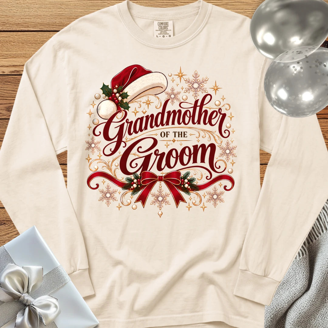 Grandmother of the Groom - Premium Christmas Long Sleeve Wedding T-Shirt - Ivory