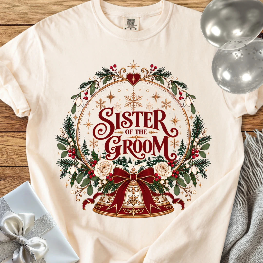 Sister of the Groom - Premium Snowglobe Wedding T-Shirt - Ivory