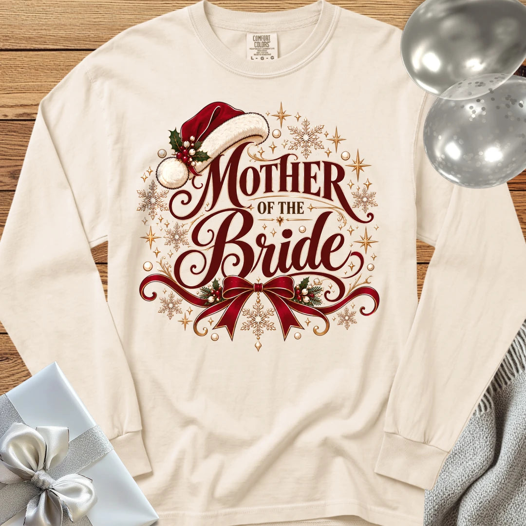 Mother of the Bride - Premium Christmas Long Sleeve Wedding T-Shirt - Ivory