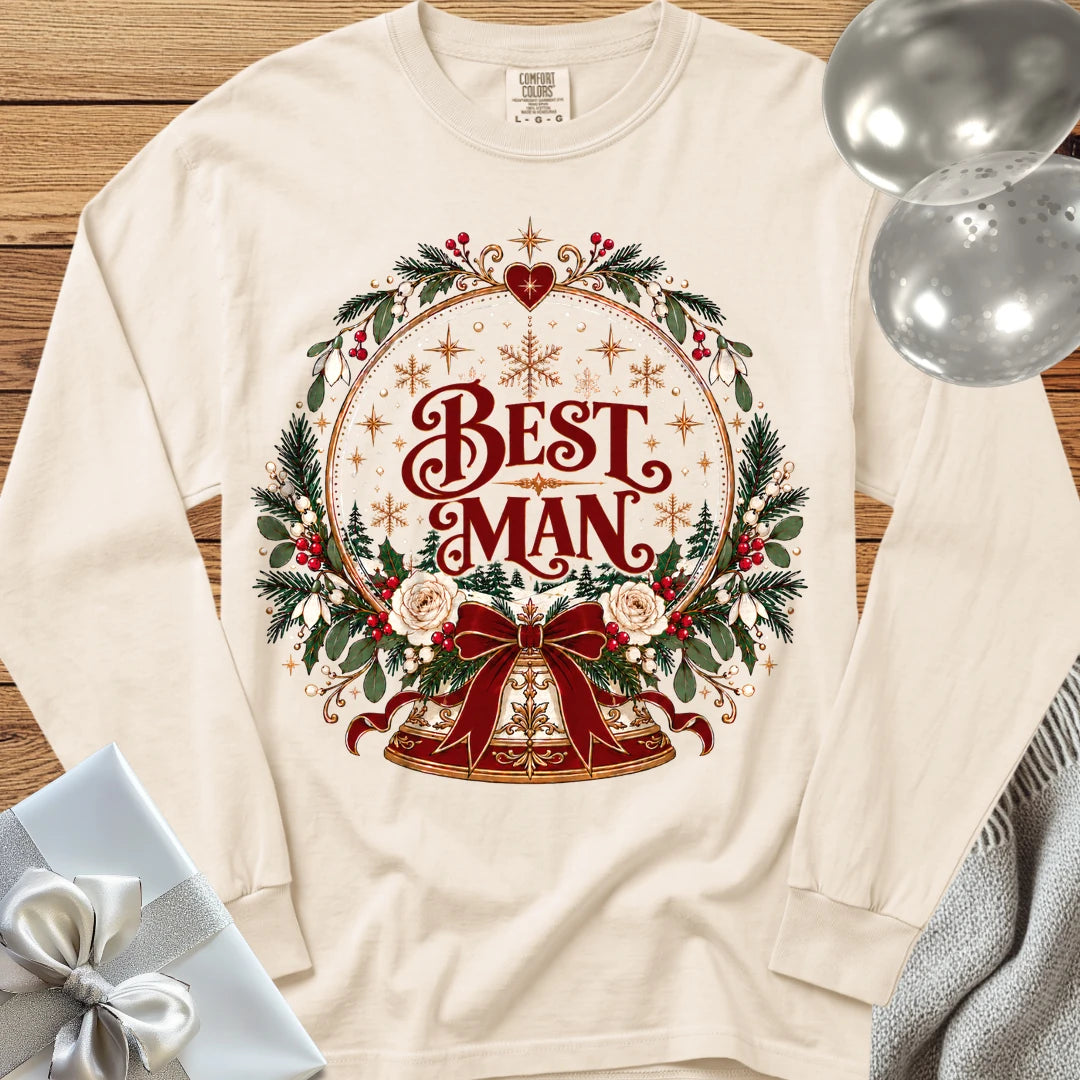 Best Man - Premium Snowglobe Wedding Long Sleeve T-Shirt - Ivory