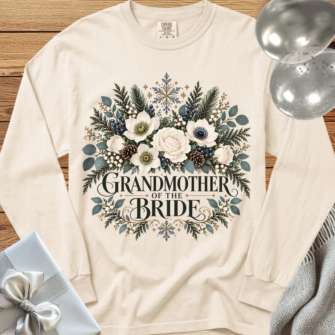 Grandmother of the Bride - Premium Winter Bouquet Wedding Long Sleeve T-Shirt - Ivory