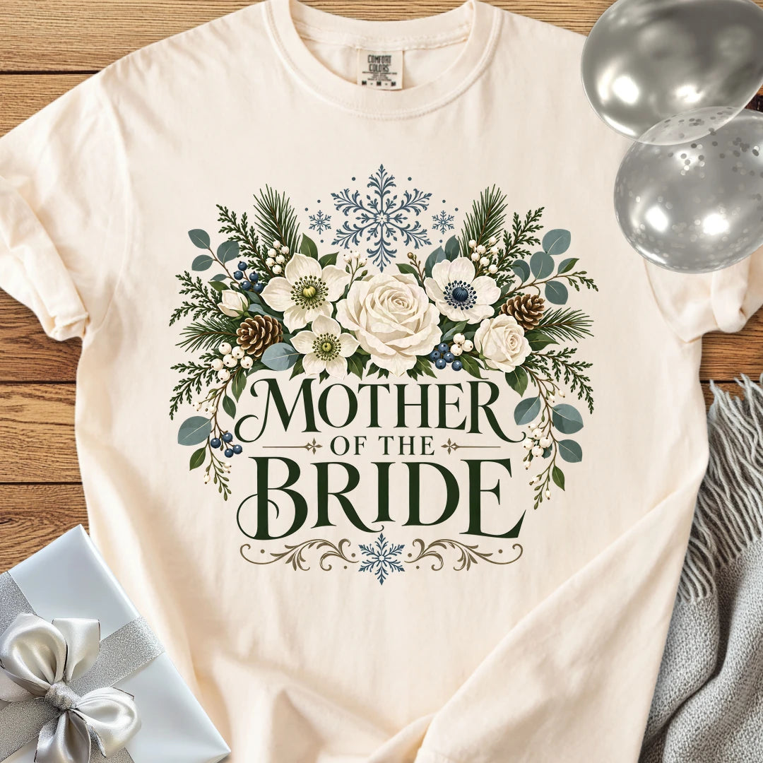 Mother of the Bride - Premium Winter Bouquet Wedding T-Shirt - Ivory