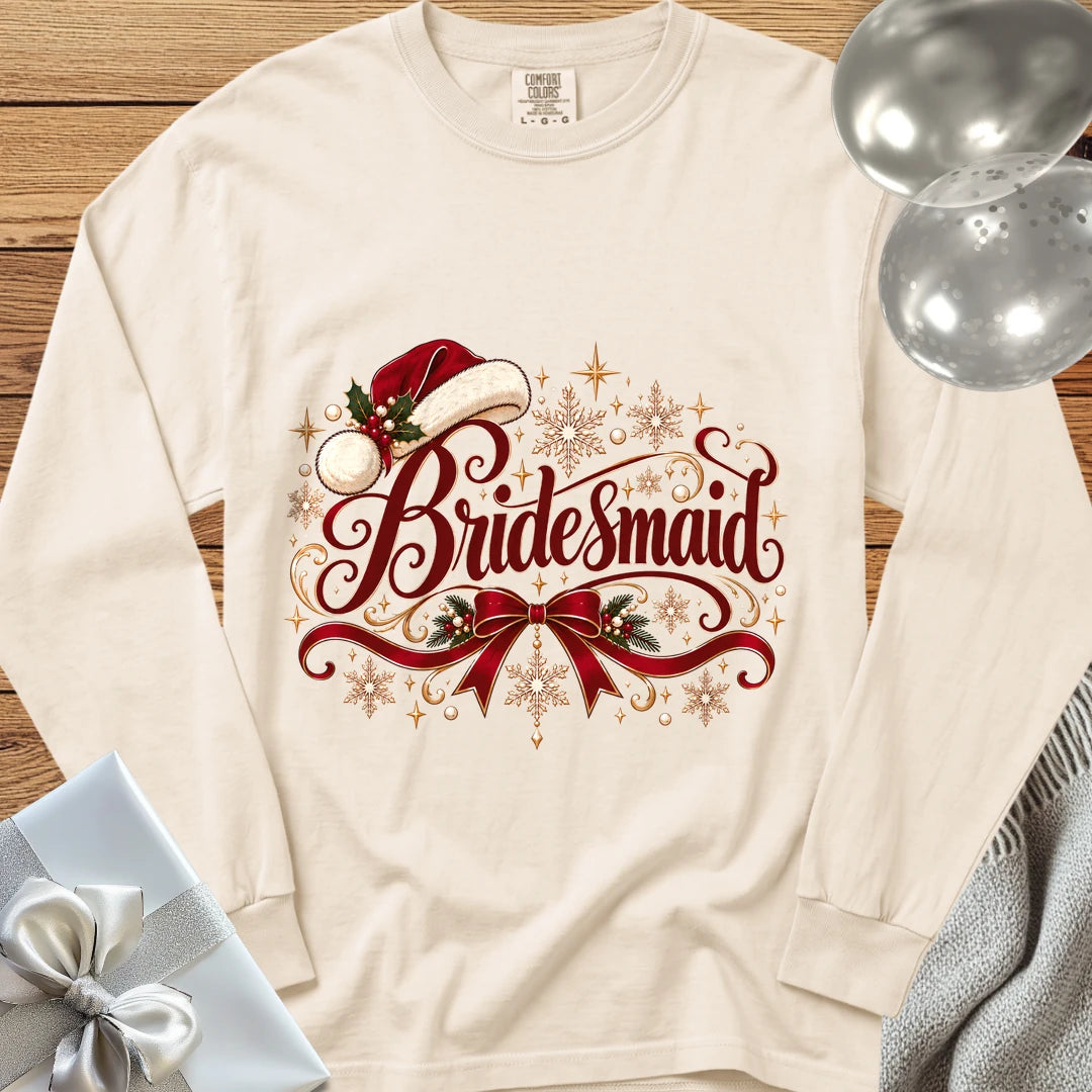 Bridesmaid - Premium Christmas Long Sleeve Wedding T-Shirt - Ivory