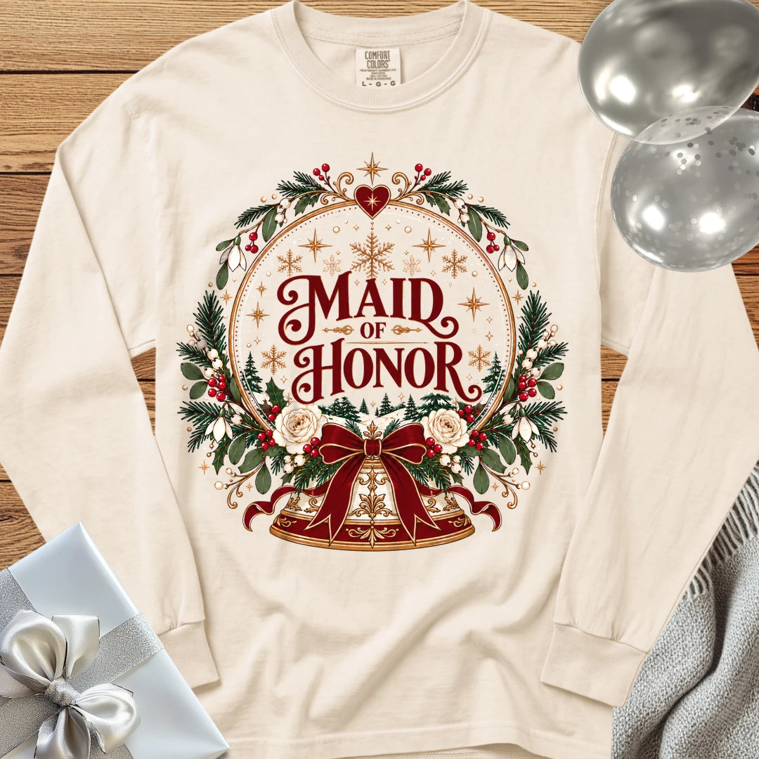 Maid of Honor - Premium Snowglobe Wedding Long Sleeve T-Shirt - Ivory